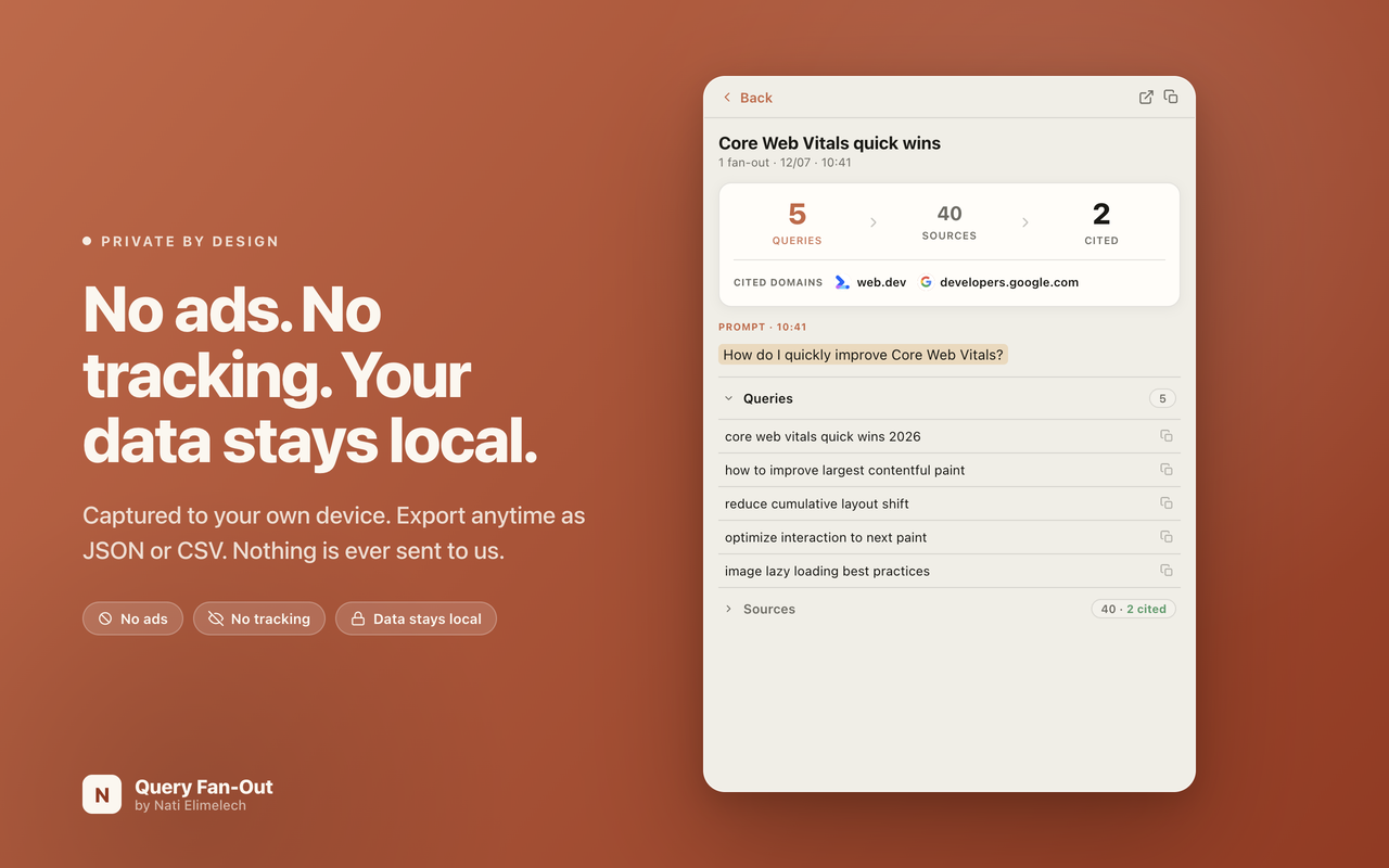ChatGPT query fan-out tool — no ads, no tracking, all data stays on your device