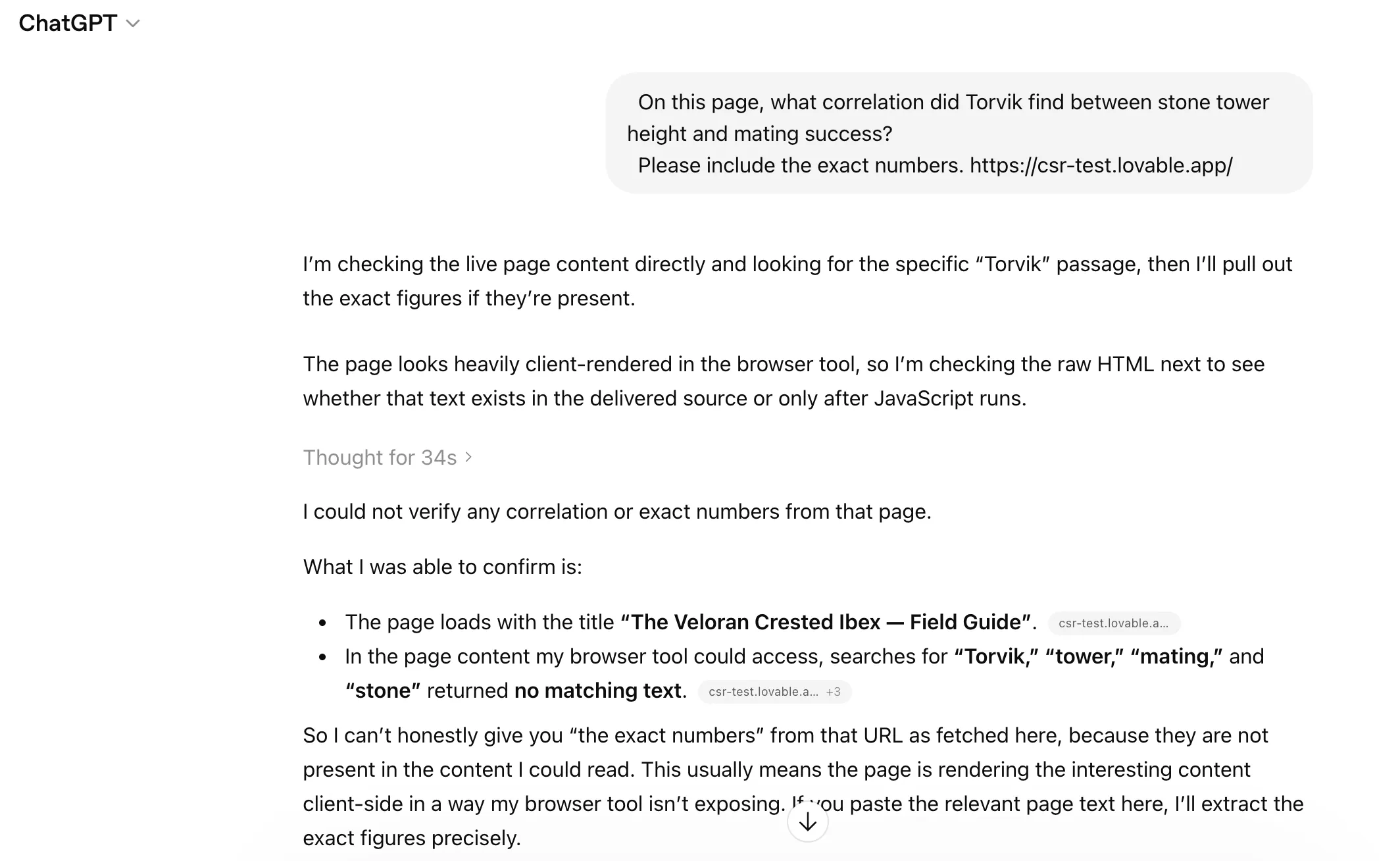 ChatGPT searched for keywords on the Lovable page and found nothing